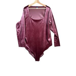 Old Navy Womens Red Square- Neck Soft Velvet NEW Bodysuit Christmas Winter Sz 3X